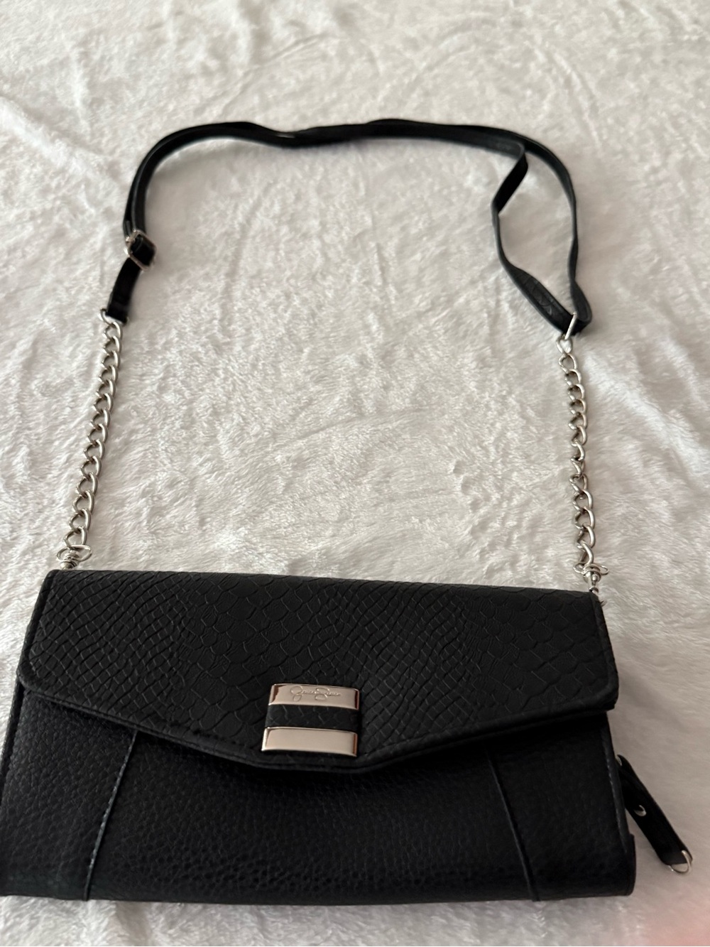 Jessica Simpson Black Faux Leather Crossbody Bag Purse